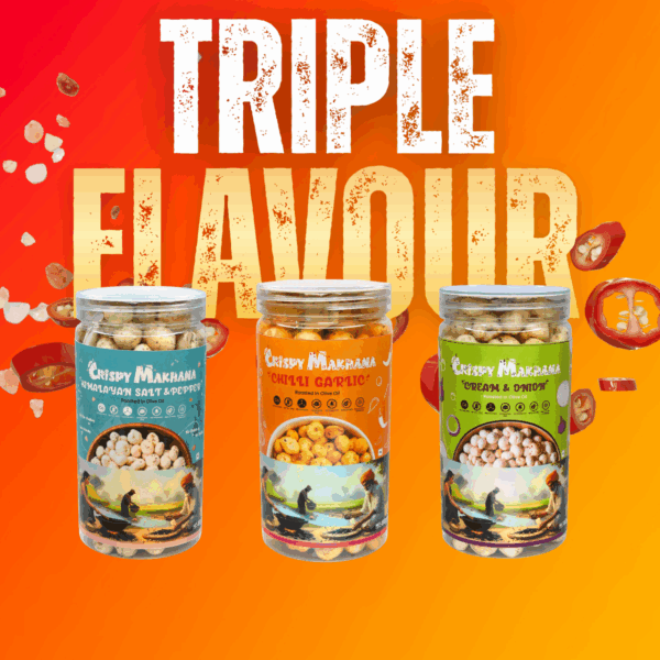 Himalayan salt Pepper, Chilligarlic, Cream onion crispy makhana